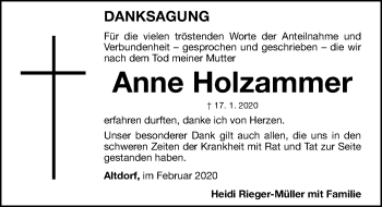 Traueranzeige von Anne Holzammer von Gesamtausgabe Nürnberger Nachrichten/ Nürnberger Ztg.