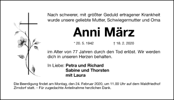 Traueranzeige von Anni März von Fürther Nachrichten Lokal