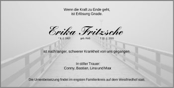 Traueranzeige von Erika Fritzsche von Gesamtausgabe Nürnberger Nachrichten/ Nürnberger Ztg.