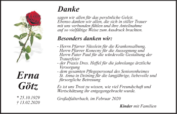 Traueranzeige von Erna Götz von Neumarkter Nachrichten Lokal