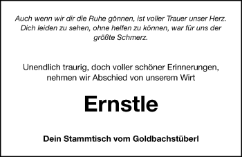 Traueranzeige von Ernst Herzinger von Gesamtausgabe Nürnberger Nachrichten/ Nürnberger Ztg.