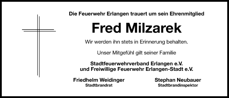  Traueranzeige für Fred Milzarek vom 28.02.2020 aus Erlanger Nachrichten Lokal