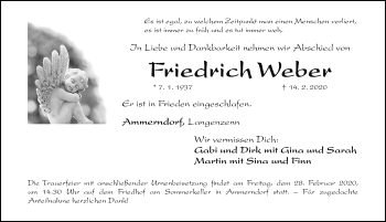 Traueranzeige von Friedrich Weber von Fürther Nachrichten Lokal