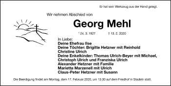 Traueranzeige von Georg Mehl von Fürther Nachrichten Lokal