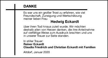 Traueranzeige von Hedwig Eckardt von Gesamtausgabe Nürnberger Nachrichten/ Nürnberger Ztg.