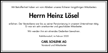 Traueranzeige von Heinz Lösel von Roth-Hilpoltsteiner Volkszeitung Lokal