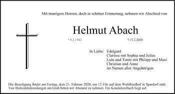 Traueranzeige von Helmut Abach von Erlanger Nachrichten/ Nordbayer. Nachrichten Herzogenaurach