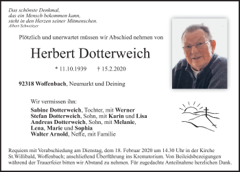 Traueranzeige von Herbert Dotterweich von Neumarkter Nachrichten Lokal