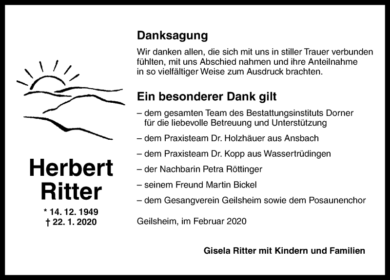 Traueranzeigen von Herbert Ritter | trauer.nn.de