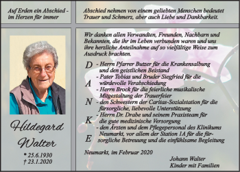 Traueranzeige von Hildegard Walter von Neumarkter Nachrichten Lokal