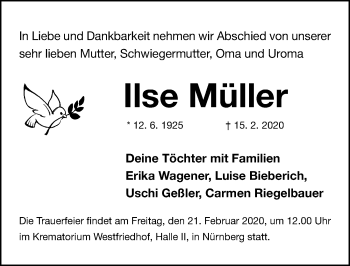 Traueranzeige von Ilse Müller von Gesamtausgabe Nürnberger Nachrichten/ Nürnberger Ztg.