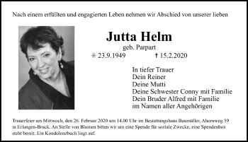 Traueranzeige von Jutta Helm von Erlanger Nachrichten Lokal