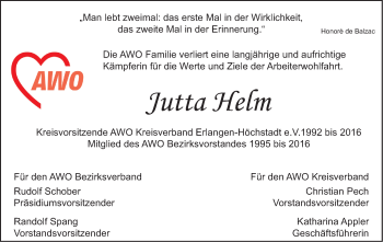 Traueranzeige von Jutta Helm von Erlanger Nachrichten Lokal