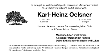 Traueranzeige von Karl-Heinz Oelsner von Nordbayerische Nachrichten Forchheim Lokal