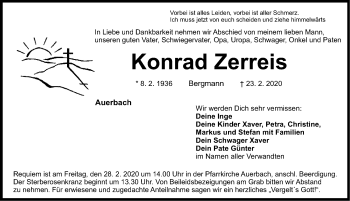 Traueranzeige von Konrad Zerreis von Nordbayerische Nachrichten Pegnitz Lokal