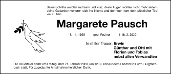 Traueranzeige von Margarete Pausch von Gesamtausgabe Nürnberger Nachrichten/ Nürnberger Ztg.