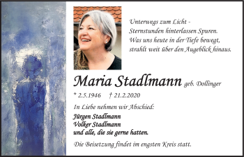 Traueranzeige von Maria Stadlmann von Neumarkter Nachrichten Lokal