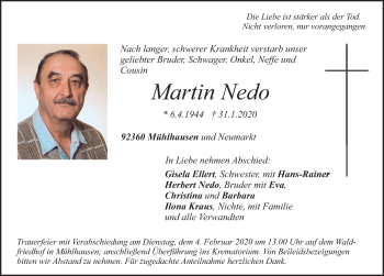 Traueranzeige von Martin Nedo von Neumarkter Nachrichten Lokal