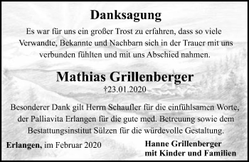 Traueranzeige von Mathias Grillenberger von Erlanger Nachrichten Lokal