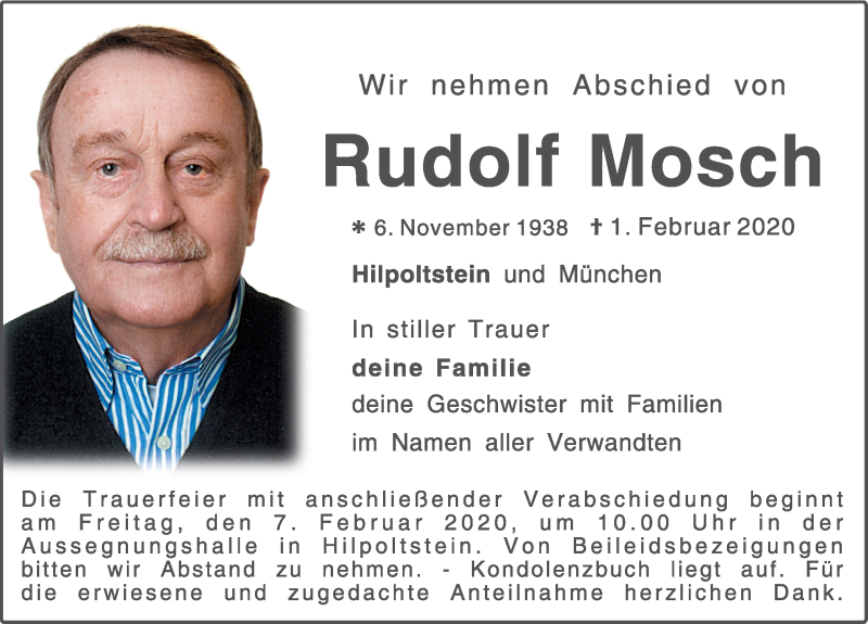 Traueranzeigen von Rudolf Mosch | trauer.nn.de
