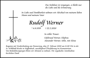 Traueranzeige von Rudolf Werner von Neumarkter Nachrichten Lokal