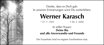 Traueranzeige von Werner Karasch von Gesamtausgabe Nürnberger Nachrichten/ Nürnberger Ztg.
