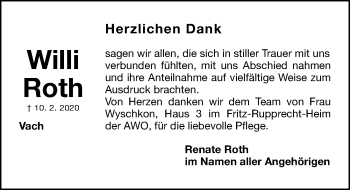 Traueranzeige von Willi Roth von Fürther Nachrichten Lokal