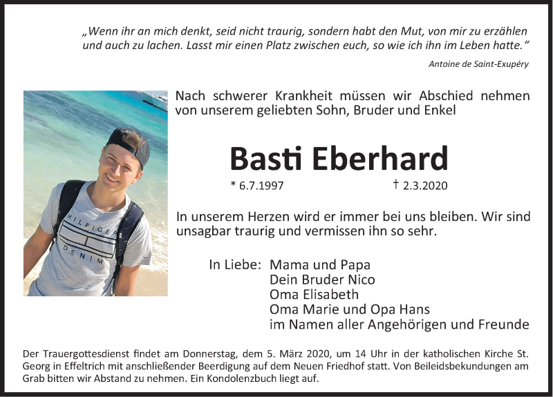  Traueranzeige für Basti Eberhard vom 03.03.2020 aus Nordbayerische Nachrichten Forchheim Lokal