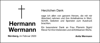 Traueranzeige von Hermann Wermann von Gesamtausgabe Nürnberger Nachrichten/ Nürnberger Ztg.
