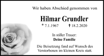 Traueranzeige von Hilmar Grundler von Erlanger Nachrichten Lokal