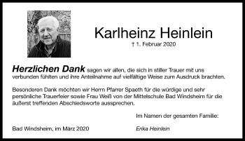 Traueranzeige von Karlheinz Heinlein von Windsheimer Zeitung Lokal