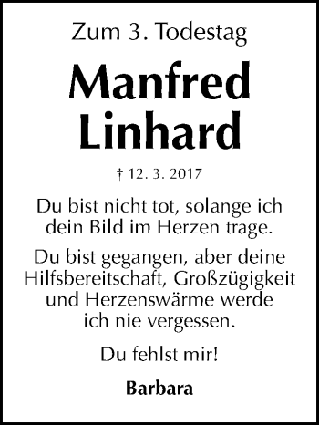 Traueranzeige von Manfred Linhard von Gesamtausgabe Nürnberger Nachrichten/ Nürnberger Ztg.