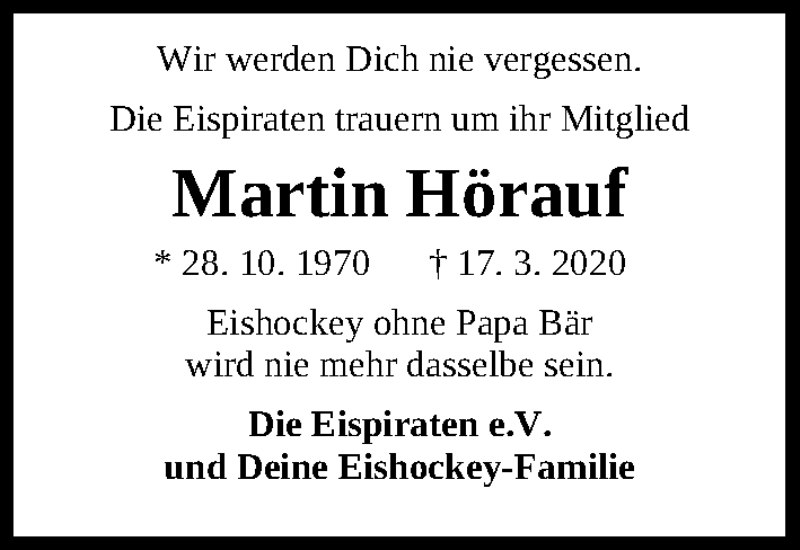  Traueranzeige für Martin Hörauf vom 25.03.2020 aus Gesamtausgabe Nürnberger Nachrichten/ Nürnberger Ztg.