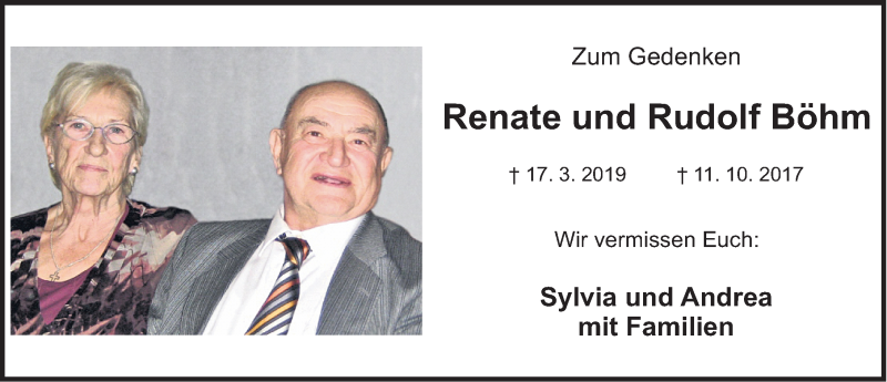  Traueranzeige für Renate Böhm vom 17.03.2020 aus Nordbayerische Nachrichten Pegnitz Lokal