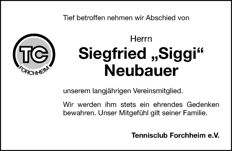  Traueranzeige für Siegfried Neubauer vom 17.03.2020 aus Nordbayerische Nachrichten Forchheim Lokal