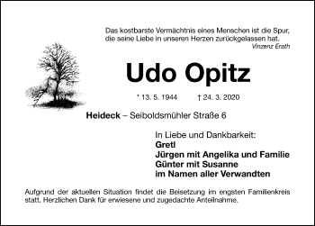 Traueranzeige von Udo Opitz von Nürnberger Zeitung