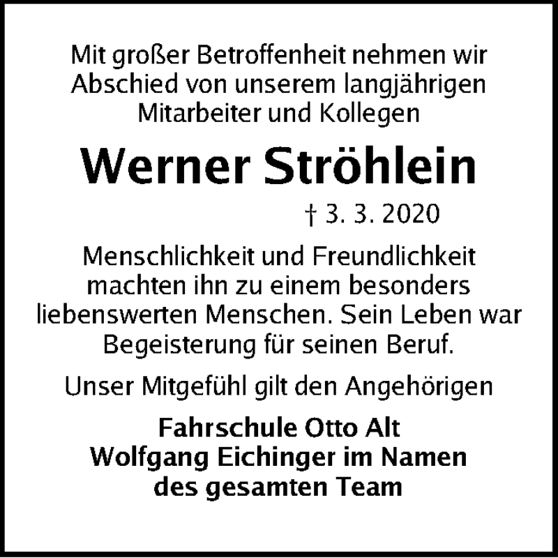  Traueranzeige für Werner Ströhlein vom 09.03.2020 aus Fürther Nachrichten Lokal