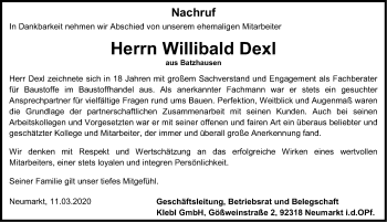 Traueranzeige von Willibald Dexl von Neumarkter Nachrichten Lokal