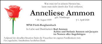 Traueranzeige von Anneliese Ammon von Fürther Nachrichten Lokal