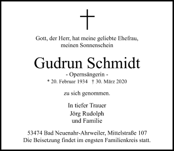 Traueranzeige von Gudrun Schmidt von Gesamtausgabe Nürnberger Nachrichten/ Nürnberger Ztg.