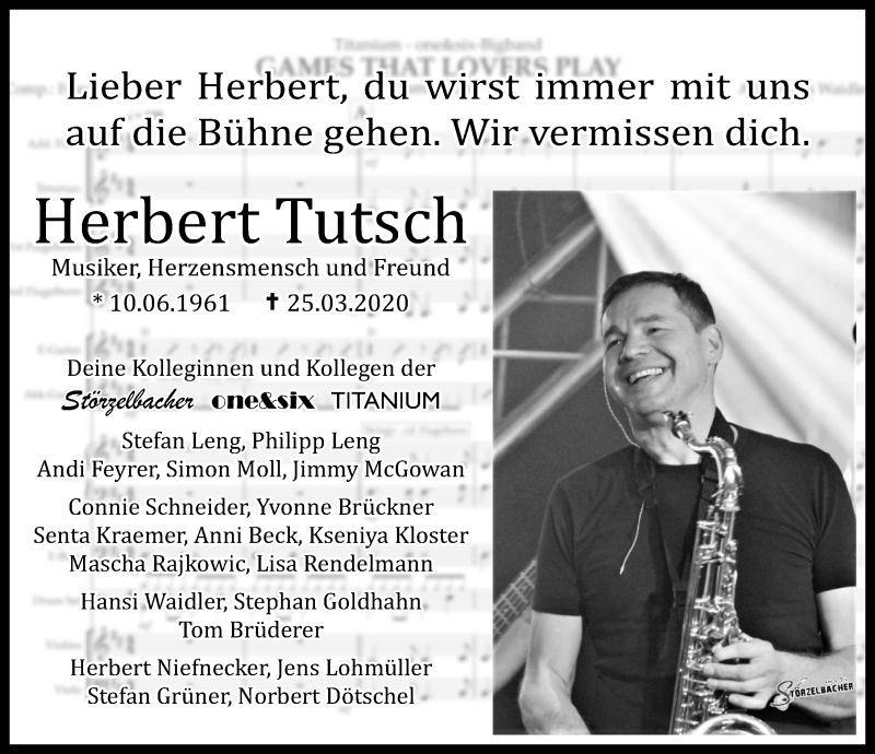  Traueranzeige für Herbert Tutsch vom 04.04.2020 aus Altmühl-Bote Lokal