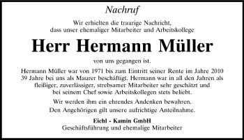 Traueranzeige von Hermann Müller von Neumarkter Nachrichten Lokal