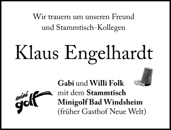 Traueranzeige von Klaus Engelhardt von Windsheimer Zeitung Lokal