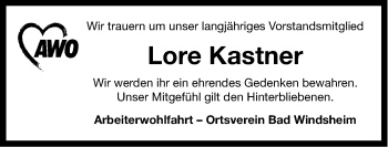 Traueranzeige von Lore Kastner von Windsheimer Zeitung Lokal