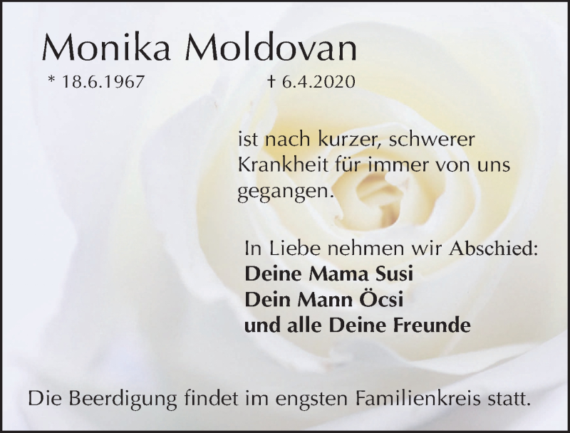  Traueranzeige für Monika Moldovan vom 08.04.2020 aus Fürther Nachrichten Lokal