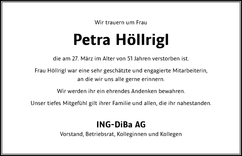  Traueranzeige für Petra Höllrigl vom 04.04.2020 aus Gesamtausgabe Nürnberger Nachrichten/ Nürnberger Ztg.