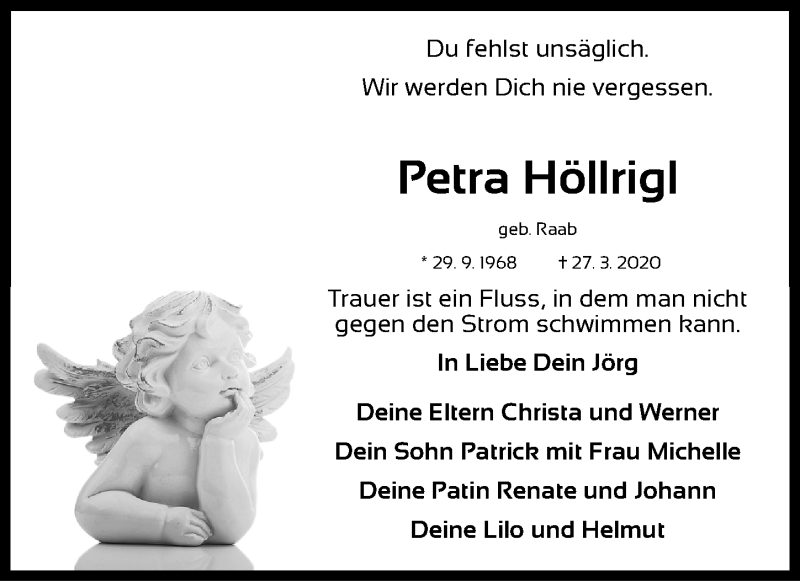  Traueranzeige für Petra Höllrigl vom 02.04.2020 aus Fürther Nachrichten Lokal