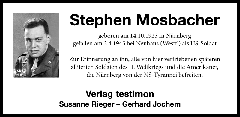  Traueranzeige für Stephen Mosbacher vom 02.04.2020 aus Gesamtausgabe Nürnberger Nachrichten/ Nürnberger Ztg.