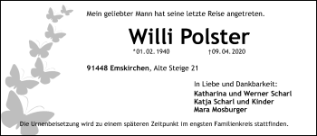 Traueranzeige von Willi Polster von Gesamtausgabe Nürnberger Nachrichten/ Nürnberger Ztg.