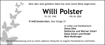 Traueranzeige von Willi Polster von Gesamtausgabe Nürnberger Nachrichten/ Nürnberger Ztg.
